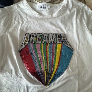 Lola + The Boys White Tee with Sequin Dreamer Design